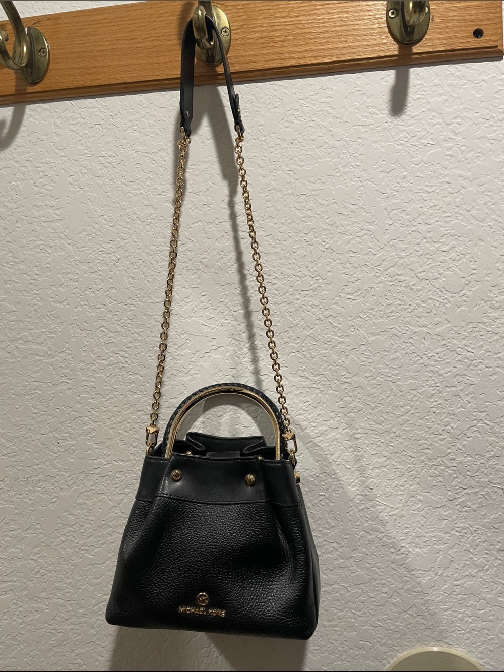 Michael Kors Black Pebbled Leather Crossbody with Gold Chain